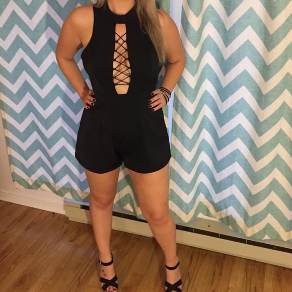 Deep Neck Black Romper - Picture 1 of 3